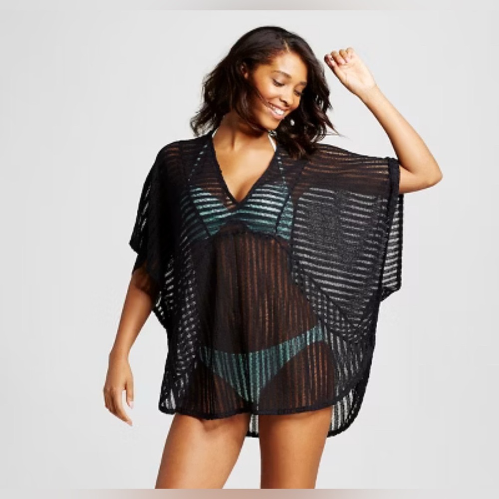 Black Striped Crochet Women's Swim Cover-Up